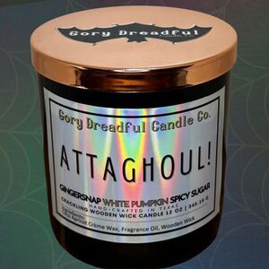 Attaghoul! Crackling Wooden Wick Candle: Gingersnap White Pumpkin Spicy Sugar